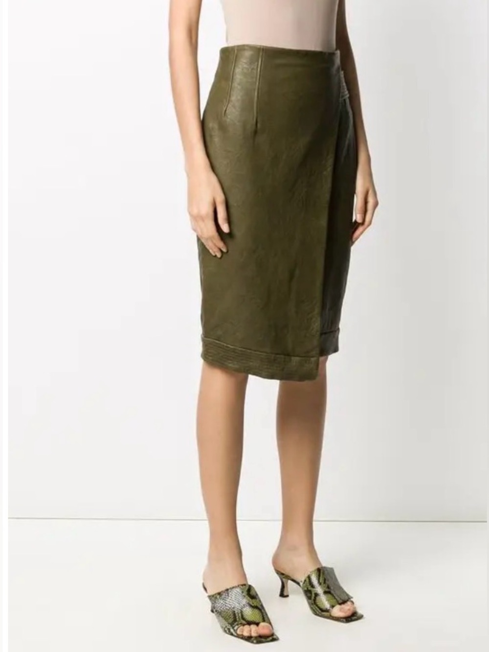VERONICA BEARD Olive- Green LAMBS LEATHER Midi Skirt Sz 4